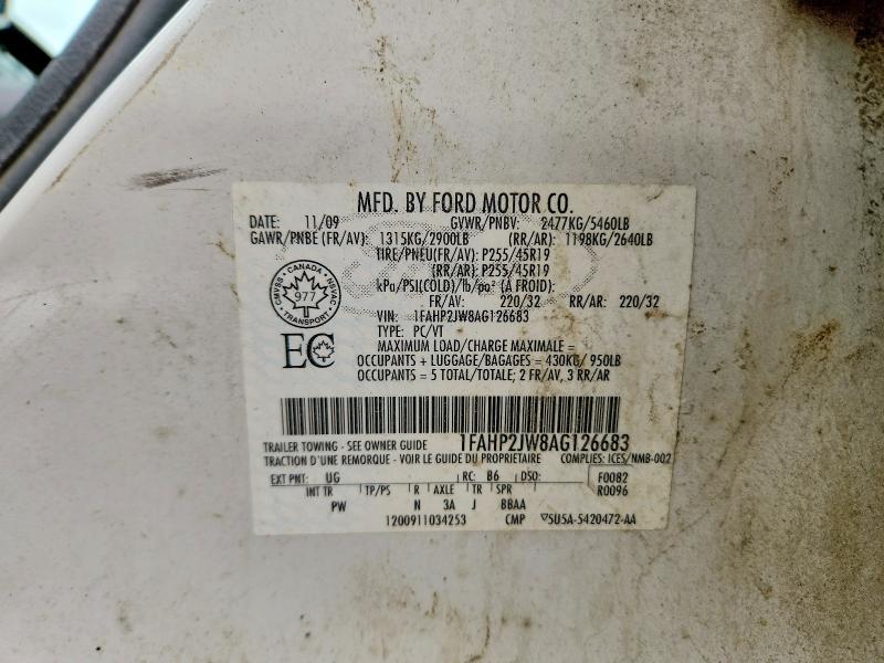 2010 Ford Taurus მანქანა იყიდება აუქციონზე, vin: 1FAHP2JW8AG126683, აუქციონის ნომერი: 47897196