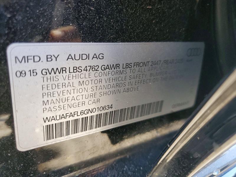 2016 Audi A4 მანქანა იყიდება აუქციონზე, vin: WAUAFAFL6GN010634, აუქციონის ნომერი: 46530956