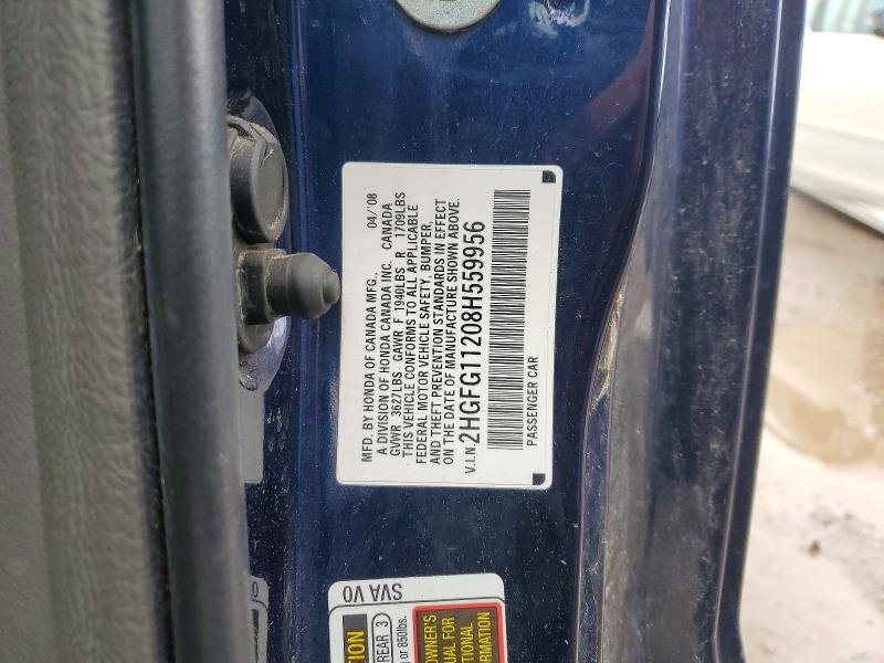 2008 Honda Civic მანქანა იყიდება აუქციონზე, vin: 2HGFG11208H559956, აუქციონის ნომერი: 45589506