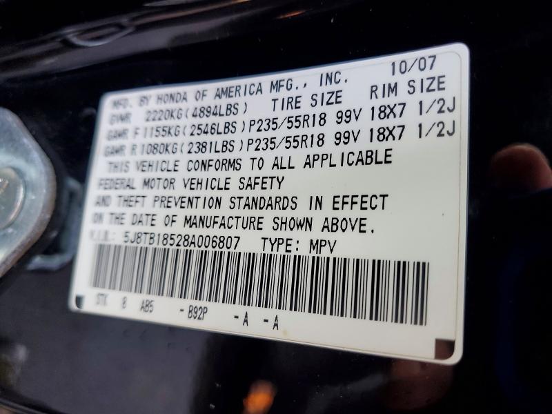 2008 Acura Rdx მანქანა იყიდება აუქციონზე, vin: 5J8TB18528A006807, აუქციონის ნომერი: 47584656