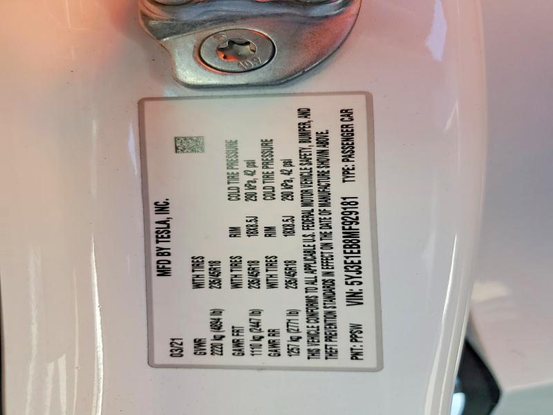 Aukcja sprzedaży 2021 Tesla Model 3, vin: 5YJ3E1EB8MF929181, numer aukcji: 41827356