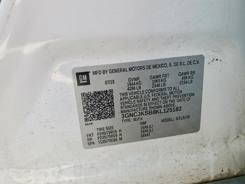 Продаж на аукціоні авто 2019 Chevrolet Trax, vin: 3GNCJKSB8KL125183, номер лоту: 47687366