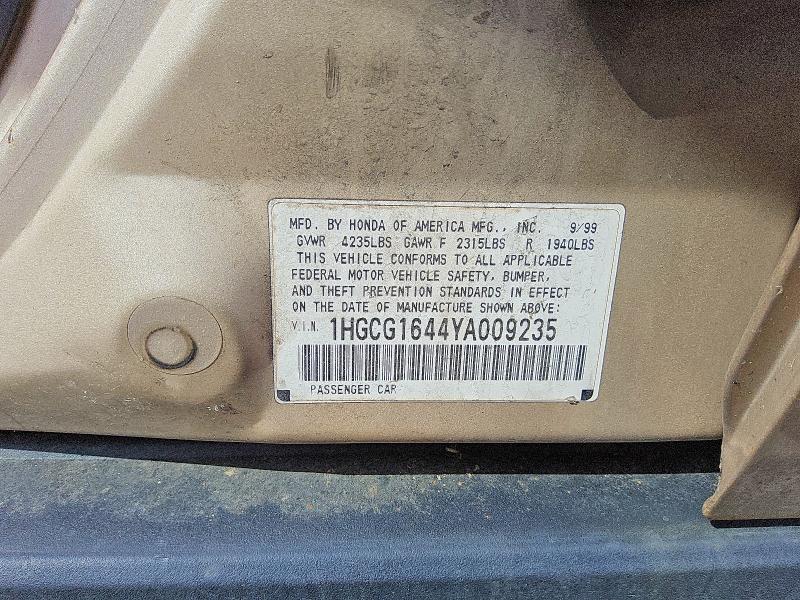 47966106 :رقم المزاد ، 1HGCG1644YA009235 vin ، 2000 Honda Accord مزاد بيع