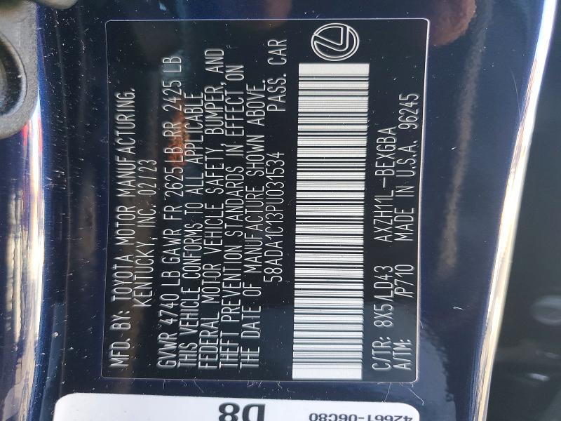 Продаж на аукціоні авто 2023 Lexus Es, vin: 58ADA1C13PU031534, номер лоту: 77770035