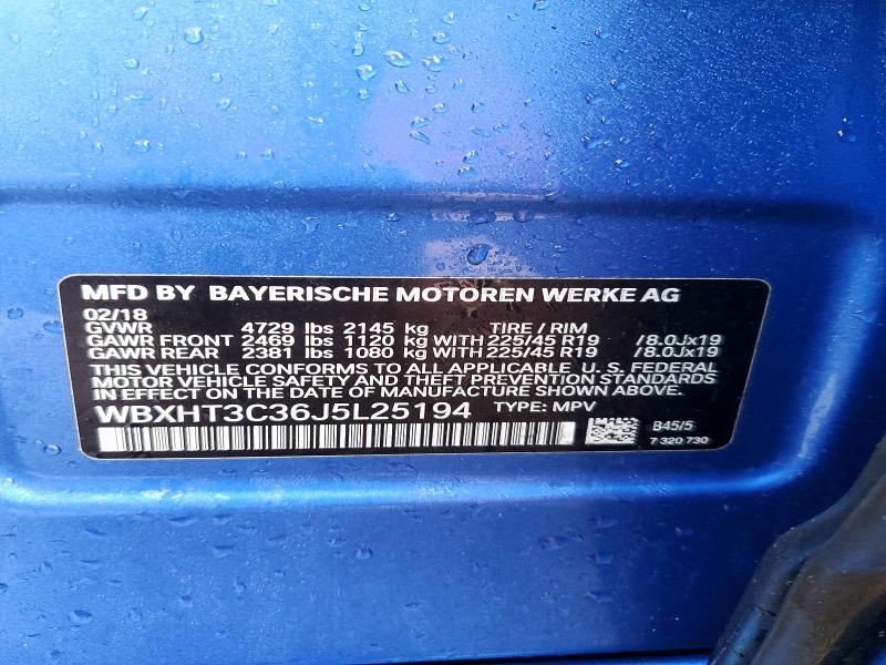 41746956 :رقم المزاد ، WBXHT3C36J5L25194 vin ، 2018 Bmw X1 مزاد بيع