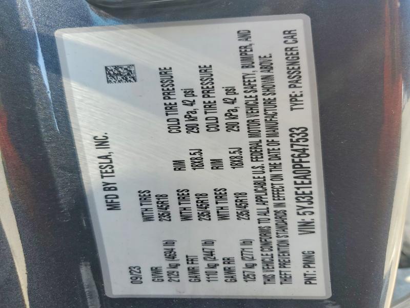 Aukcja sprzedaży 2023 Tesla Model 3, vin: 5YJ3E1EA0PF647533, numer aukcji: 47121176