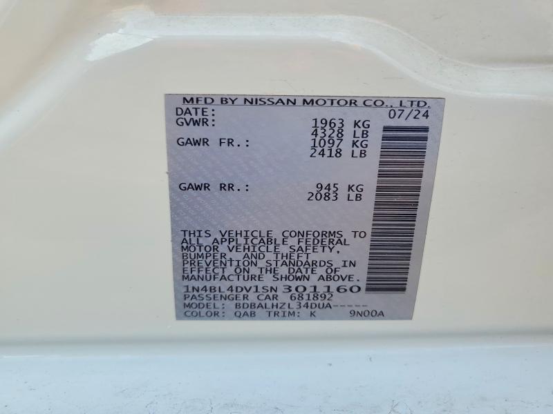 Продаж на аукціоні авто 2025 Nissan Altima, vin: 1N4BL4DV1SN301160, номер лоту: 46773956