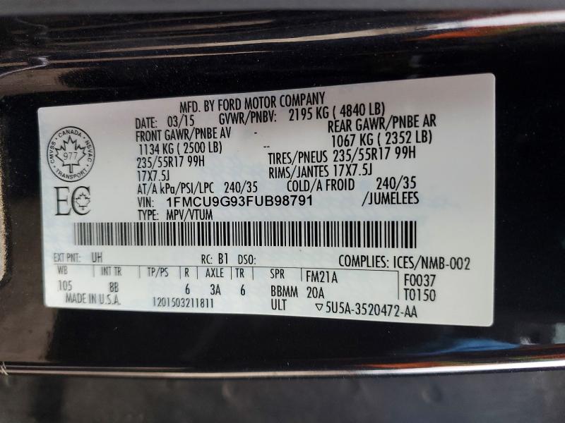 Продаж на аукціоні авто 2015 Ford Escape, vin: 1FMCU9G93FUB98791, номер лоту: 78111895