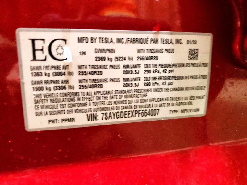 46813536 :رقم المزاد ، 7SAYGDEEXPF664007 vin ، 2023 Tesla Model Y مزاد بيع