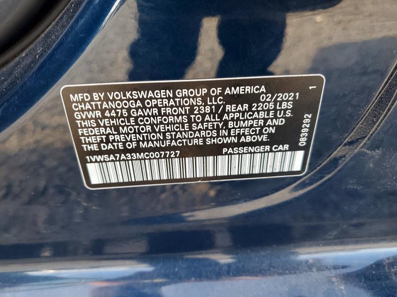 Aukcja sprzedaży 2021 Volkswagen Passat, vin: 1VWSA7A33MC007727, numer aukcji: 79926005
