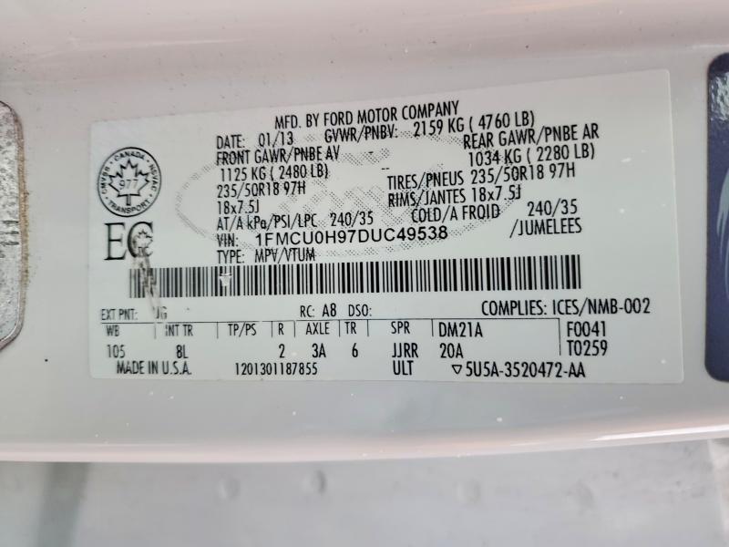 Aukcja sprzedaży 2013 Ford Escape, vin: 1FMCU0H97DUC49538, numer aukcji: 78966265