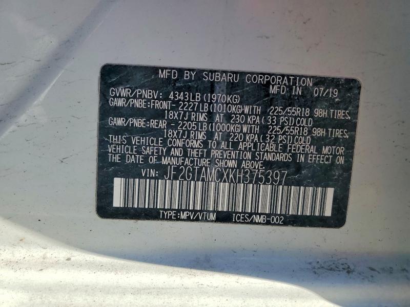 Продаж на аукціоні авто 2019 Subaru Crosstrek, vin: JF2GTAMCXKH375397, номер лоту: 46149496