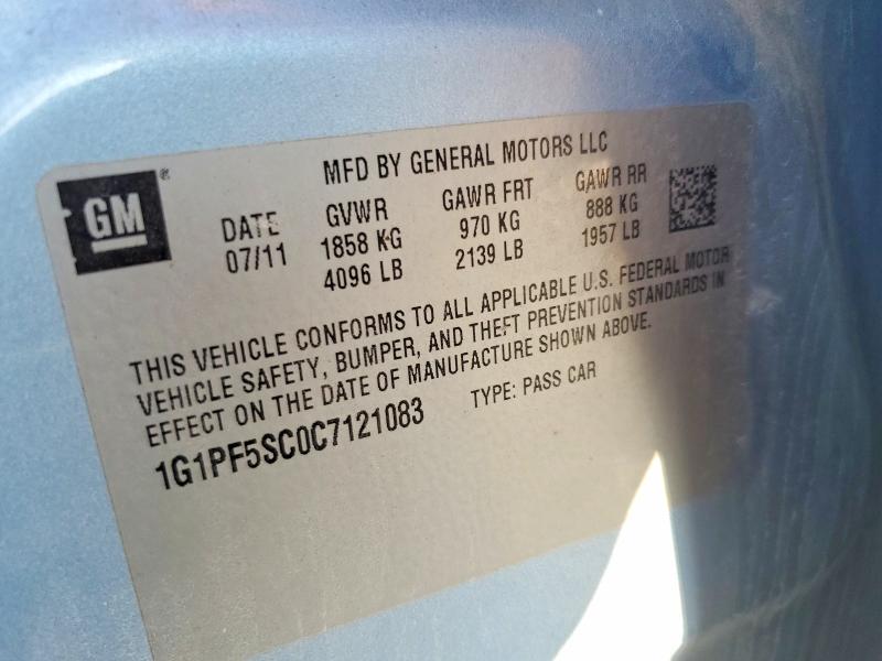 2012 Chevrolet Cruze მანქანა იყიდება აუქციონზე, vin: 1G1PF5SC0C7121083, აუქციონის ნომერი: 47358736
