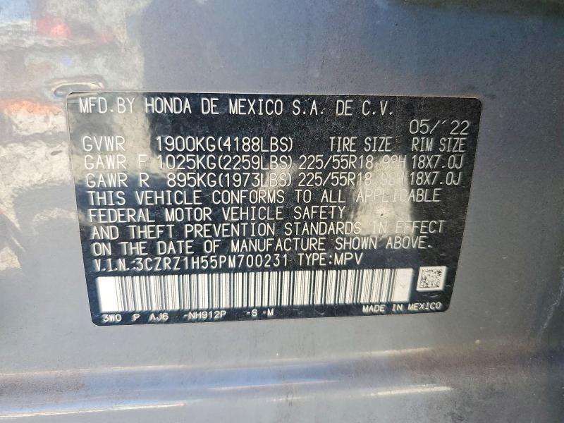 46527886 :رقم المزاد ، 3CZRZ1H55PM700231 vin ، 2023 Honda Hr-v مزاد بيع