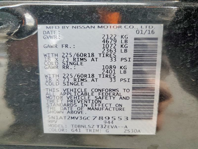 46242796 :رقم المزاد ، 5N1AT2MV3GC789553 vin ، 2016 Nissan Rogue مزاد بيع
