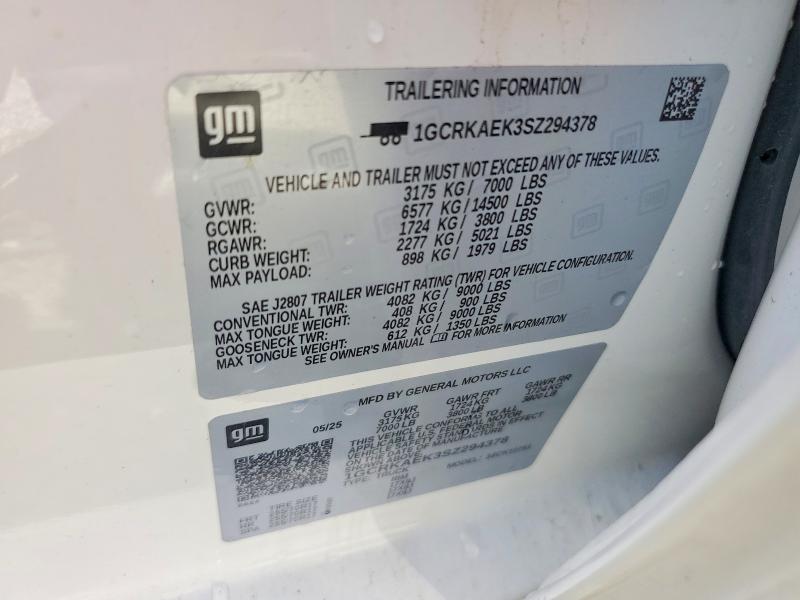 Aukcja sprzedaży 2025 Chevrolet Silverado, vin: 1GCRKAEK3SZ294378, numer aukcji: 41938356
