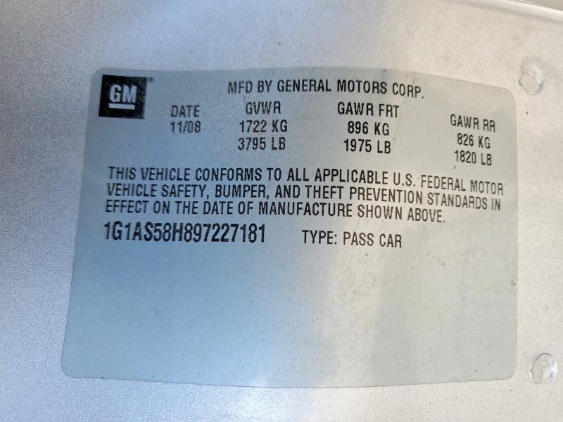 Продаж на аукціоні авто 2009 Chevrolet Cobalt, vin: 1G1AS58H897227181, номер лоту: 46392346