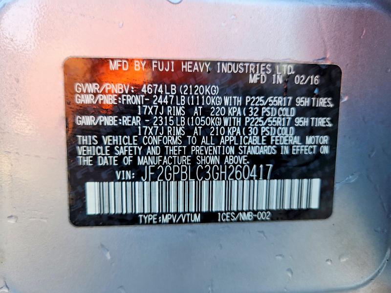 2016 Subaru Crosstrek მანქანა იყიდება აუქციონზე, vin: JF2GPBLC3GH260417, აუქციონის ნომერი: 47418626