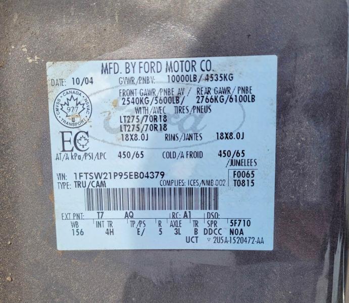 Aukcja sprzedaży 2005 Ford F250, vin: 1FTSW21P95EB04379, numer aukcji: 41973536