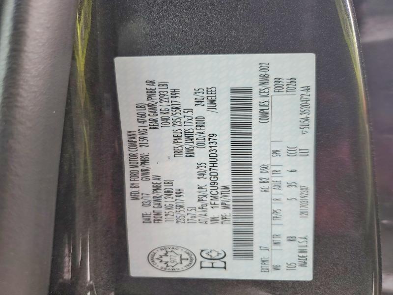 Aukcja sprzedaży 2017 Ford Escape, vin: 1FMCU9GD7HUD31379, numer aukcji: 77097205