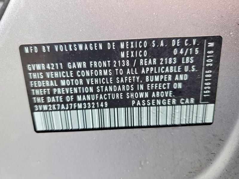 Продажа на аукционе авто 2015 Volkswagen Jetta, vin: 3VW2K7AJ7FM332149, номер лота: 46989066