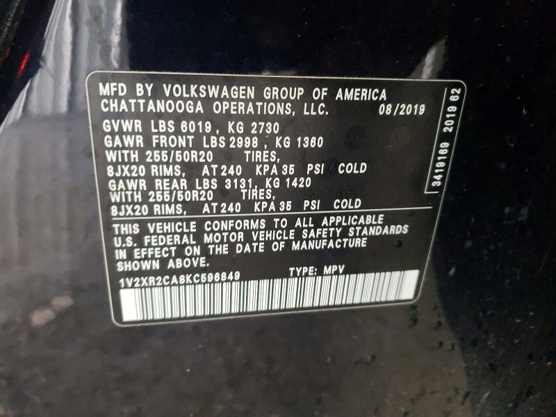 2019 Volkswagen Atlas მანქანა იყიდება აუქციონზე, vin: 1V2XR2CA8KC596849, აუქციონის ნომერი: 46385476