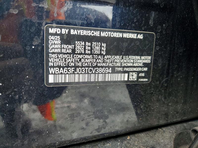 47971516 :رقم المزاد ، WBA63FJ03TCV38694 vin ، 2026 Bmw 540 مزاد بيع