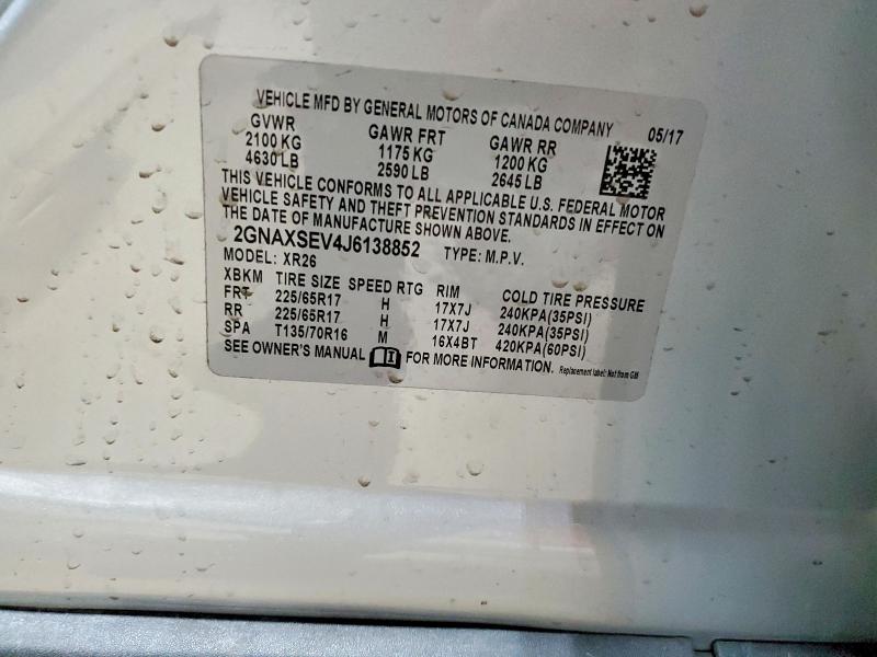 Aukcja sprzedaży 2018 Chevrolet Equinox, vin: 2GNAXSEV4J6138852, numer aukcji: 79955505