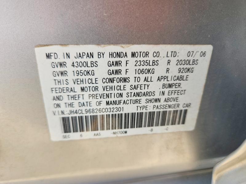 Продажа на аукционе авто 2006 Acura Tsx, vin: JH4CL96826C032301, номер лота: 46850976