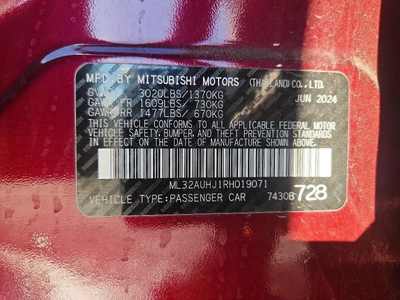 Продаж на аукціоні авто 2024 Mitsubishi Mirage, vin: ML32AUHJ1RH019071, номер лоту: 46992486