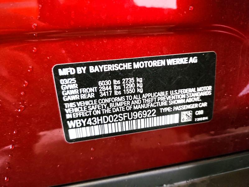 Продажа на аукционе авто 2025 Bmw I4, vin: WBY43HD02SFU96922, номер лота: 41734156