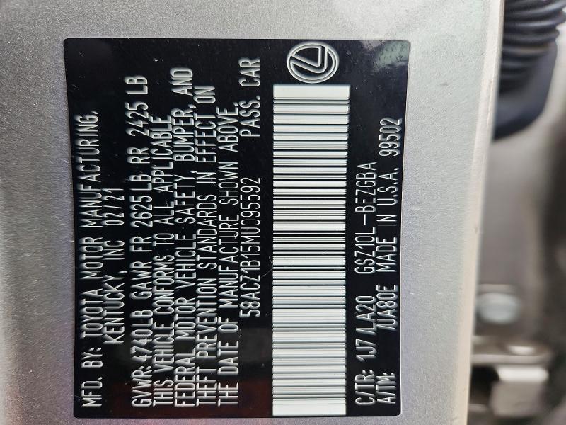 41996576 :رقم المزاد ، 58ACZ1B15MU095592 vin ، 2021 Lexus Es 350 مزاد بيع