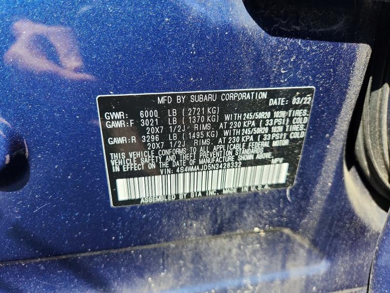 Продаж на аукціоні авто 2022 Subaru Ascent, vin: 4S4WMAJD5N3428332, номер лоту: 47065516