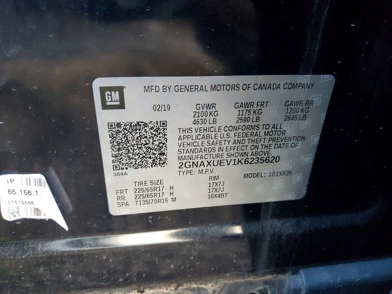 Aukcja sprzedaży 2019 Chevrolet Equinox, vin: 2GNAXUEV1K6235620, numer aukcji: 45750366