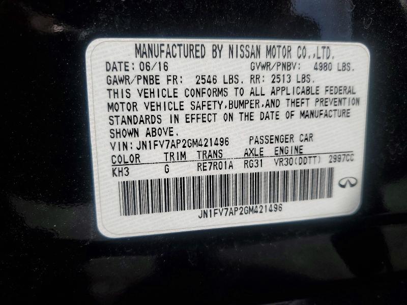 47119006 :رقم المزاد ، JN1FV7AP2GM421496 vin ، 2016 Infiniti Q50 مزاد بيع
