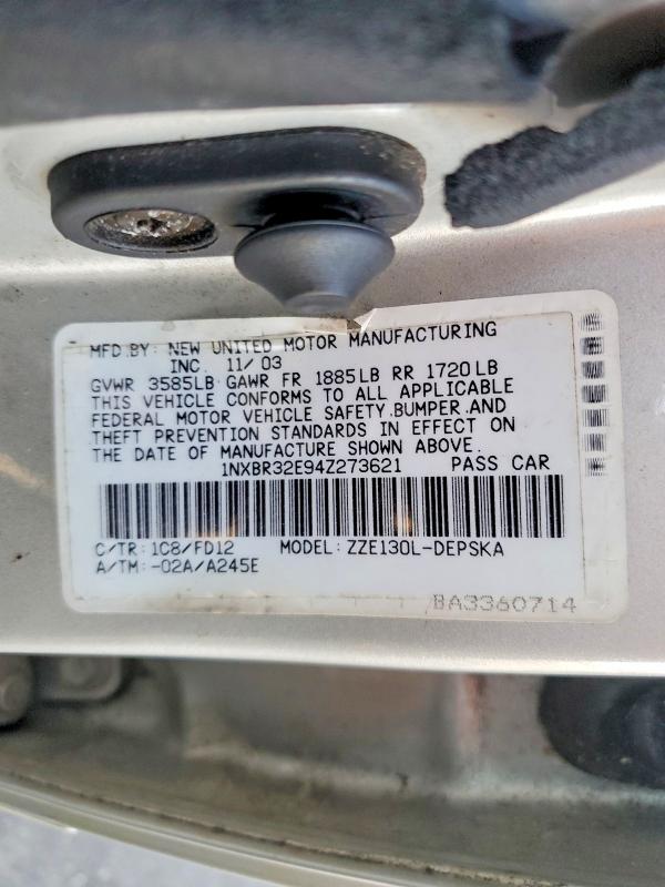 Aukcja sprzedaży 2004 Toyota Corolla, vin: 1NXBR32E94Z273621, numer aukcji: 41973886