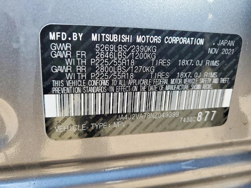 Продаж на аукціоні авто 2022 Mitsubishi Outlander, vin: JA4J2VA78NZ049399, номер лоту: 46508576