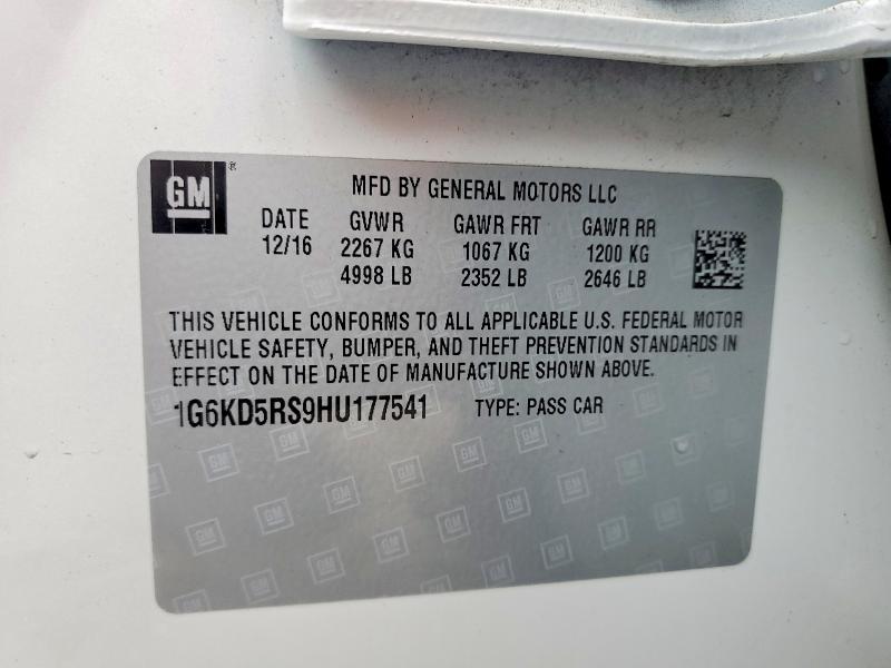 2017 Cadillac Ct6 მანქანა იყიდება აუქციონზე, vin: 1G6KD5RS9HU177541, აუქციონის ნომერი: 79817405