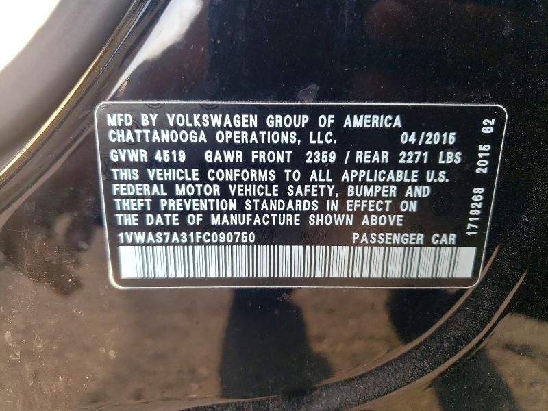 Продаж на аукціоні авто 2015 Volkswagen Passat, vin: 1VWAS7A31FC090750, номер лоту: 41848706