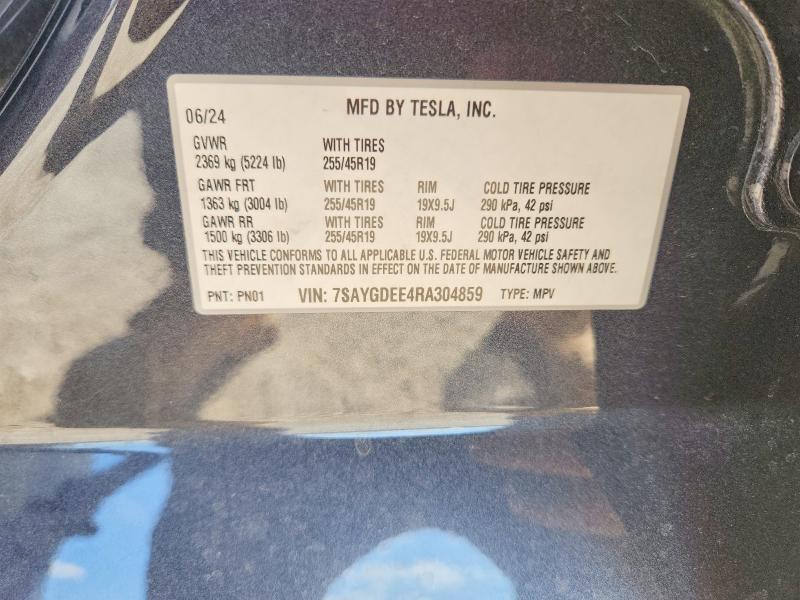 Продажа на аукционе авто 2024 Tesla Model Y, vin: 7SAYGDEE4RA304859, номер лота: 78784065