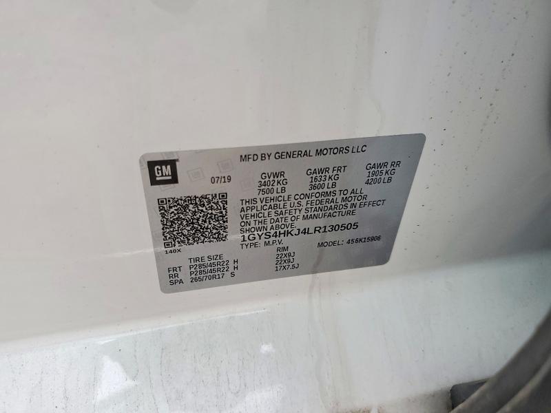 46303276 :رقم المزاد ، 1GYS4HKJ4LR130505 vin ، 2020 Cadillac Escalade مزاد بيع