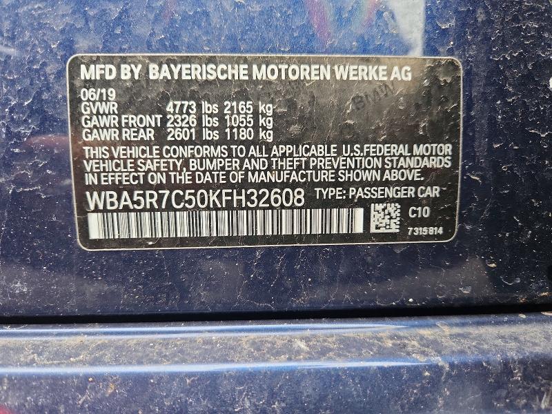 42052176 :رقم المزاد ، WBA5R7C50KFH32608 vin ، 2019 Bmw 330xi مزاد بيع