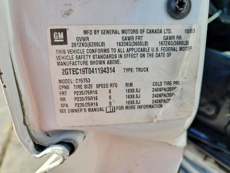 2004 Gmc New Sierra მანქანა იყიდება აუქციონზე, vin: 2GTEC19T041194314, აუქციონის ნომერი: 46946356