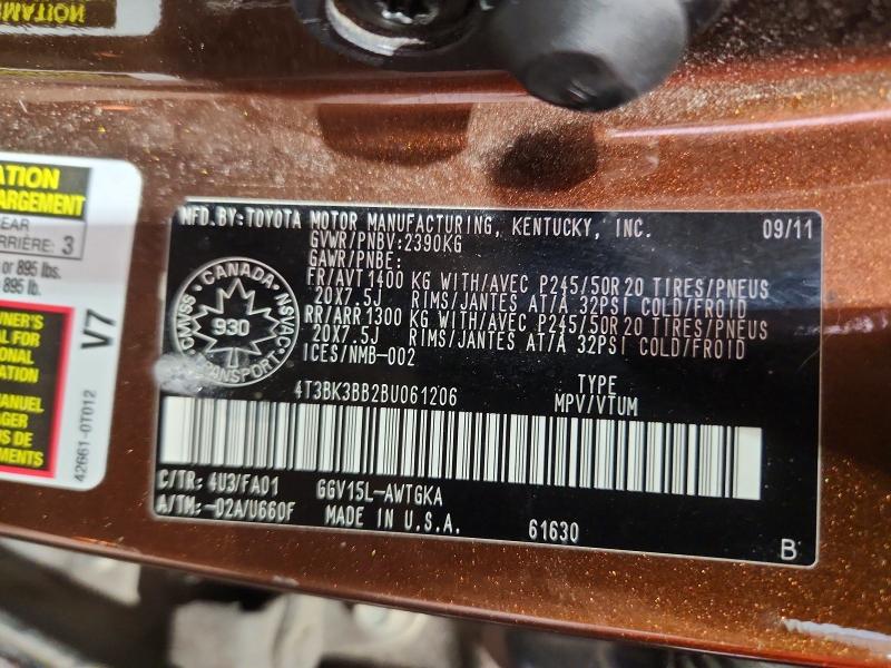 Aukcja sprzedaży 2011 Toyota Venza, vin: 4T3BK3BB2BU061206, numer aukcji: 46226236