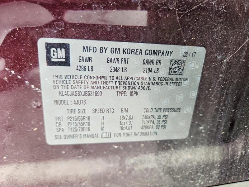 48103356 :رقم المزاد ، KL4CJASBXJB531690 vin ، 2018 Buick Encore مزاد بيع
