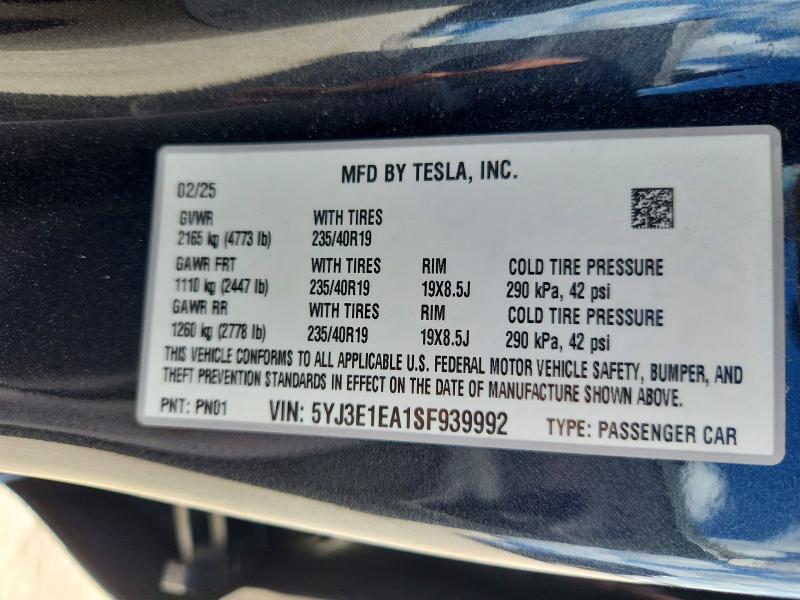 Продажа на аукционе авто 2025 Tesla Model 3, vin: 5YJ3E1EA1SF939992, номер лота: 45569326