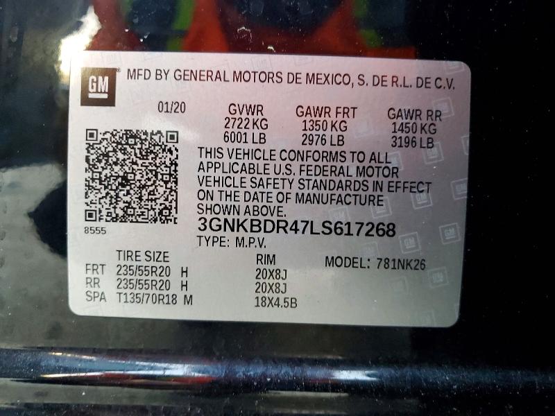 46142246 :رقم المزاد ، 3GNKBDR47LS617268 vin ، 2020 Chevrolet Blazer مزاد بيع