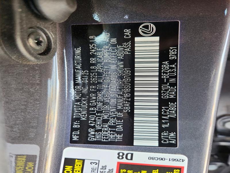 Aukcja sprzedaży 2025 Lexus Es 350, vin: 58AFZ1B18SU197091, numer aukcji: 46378456
