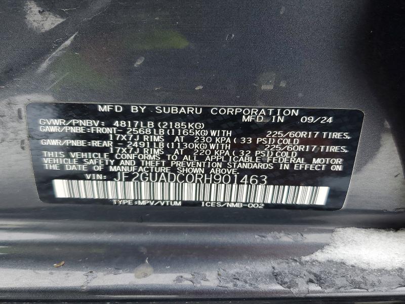 2024 Subaru Crosstrek მანქანა იყიდება აუქციონზე, vin: JF2GUADC0RH901463, აუქციონის ნომერი: 45639776
