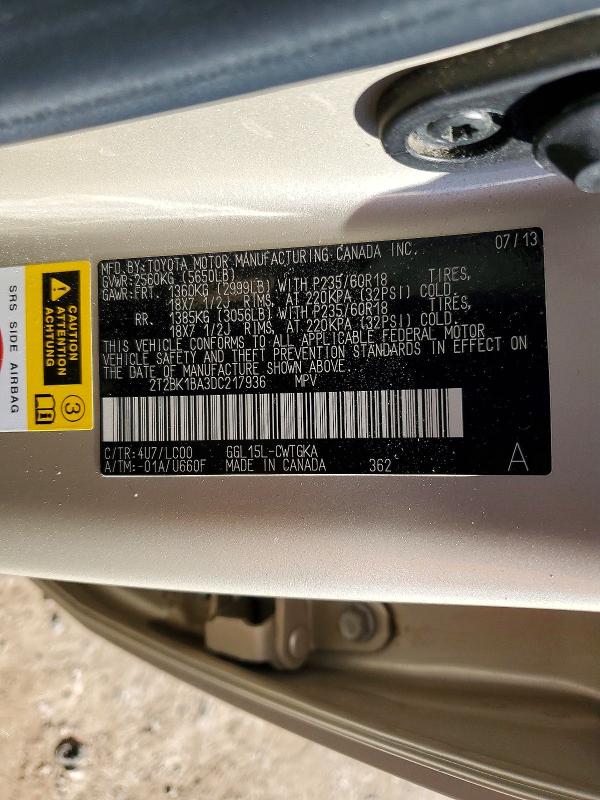 Aukcja sprzedaży 2013 Lexus Rx 350, vin: 2T2BK1BA3DC217936, numer aukcji: 47294356